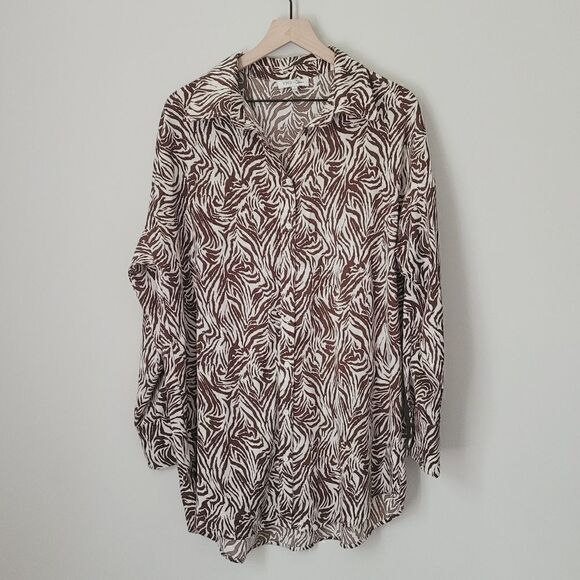 Vici x Amber Animal Print Button Down Tunic Top in Brown & White Size Large - Picture 1 of 5